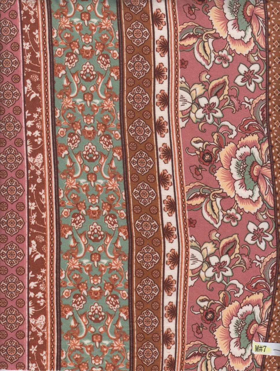 1 Yard DTY Brushed Boho Stripe Print Knit Fabric 58/60 Inches Wide Soft Stretch